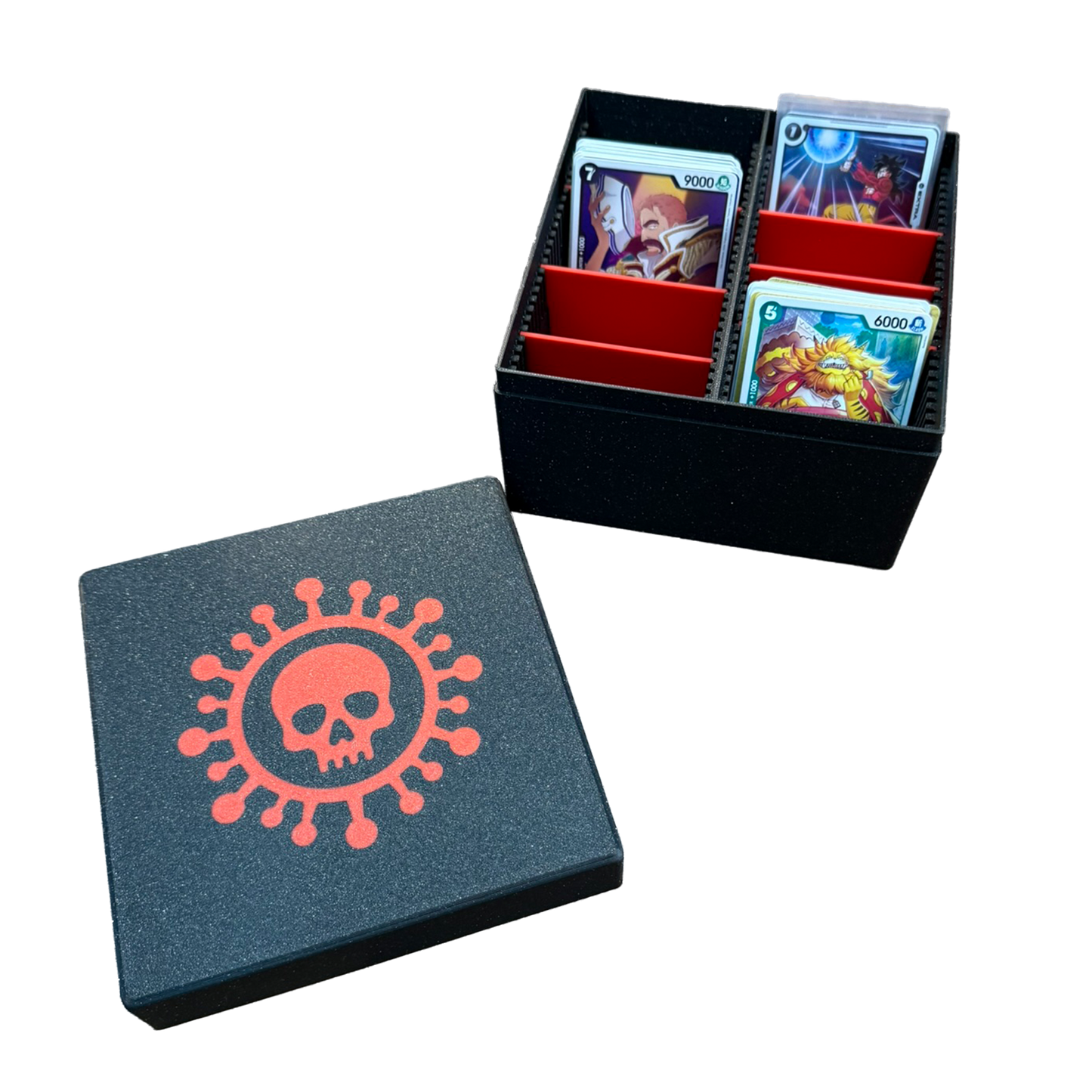 TCG Aufbewahrungskiste – Rot / Schwarz oder Sparkling Schwarz | Mit 6 Trennern